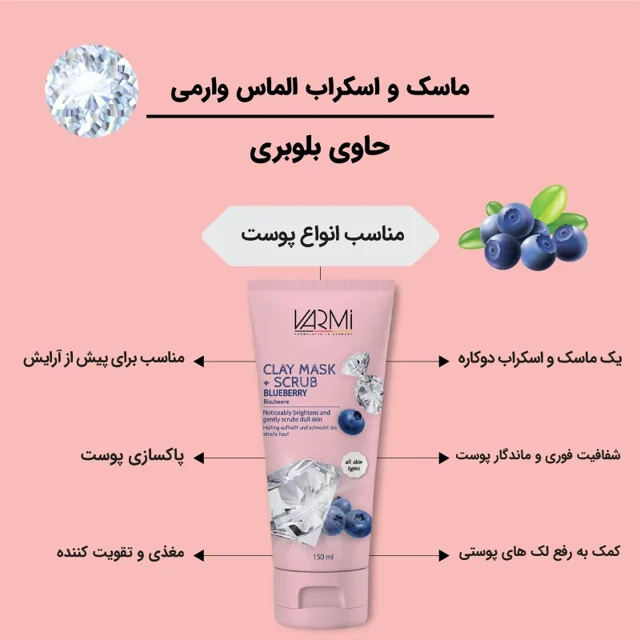 ماسک کرمی صورت و بدن وارمی مدل بلوبری 150 میلی‌لیتر با خاصیت آبرسانی